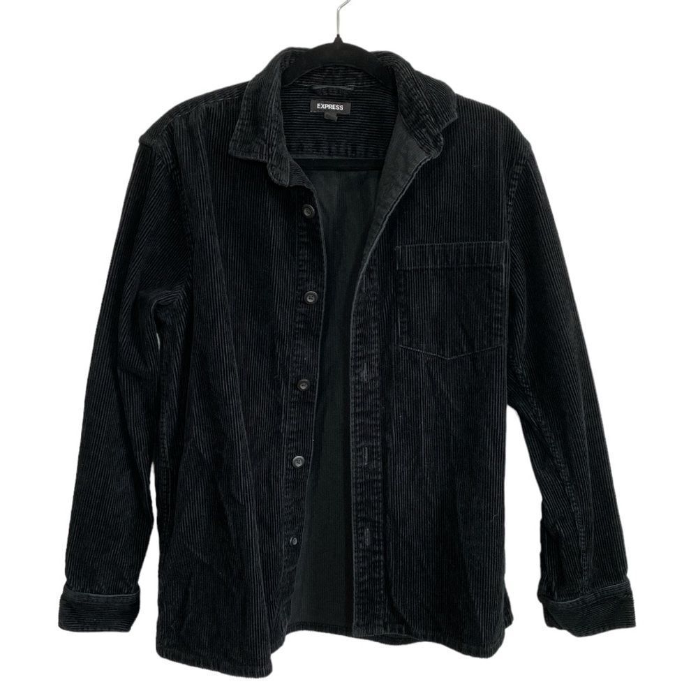 Express Black Velvet Corduroy Cord Over Jacket Button Up Size Medium